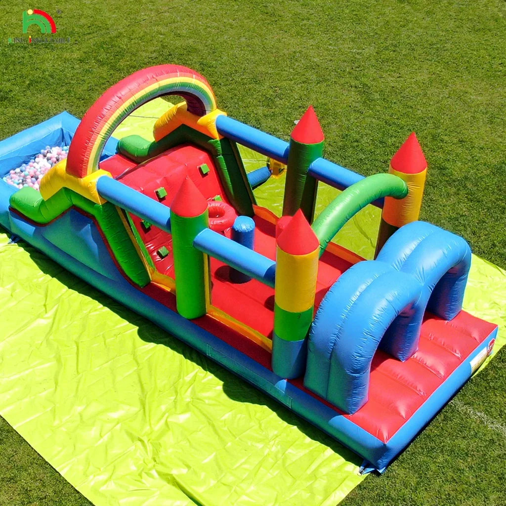 Outdoor Party Kids PVC Commercial Grade Inflatable Obstacle Course Bounce House with SlidesBall PitBlower ClimbingObstacles