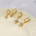 Vintage Star Diamond Earrings 18K Gold Plated Stainless Steel Hypoallergenic Natural Opal Clover Starburst Charm Huggie Earrings