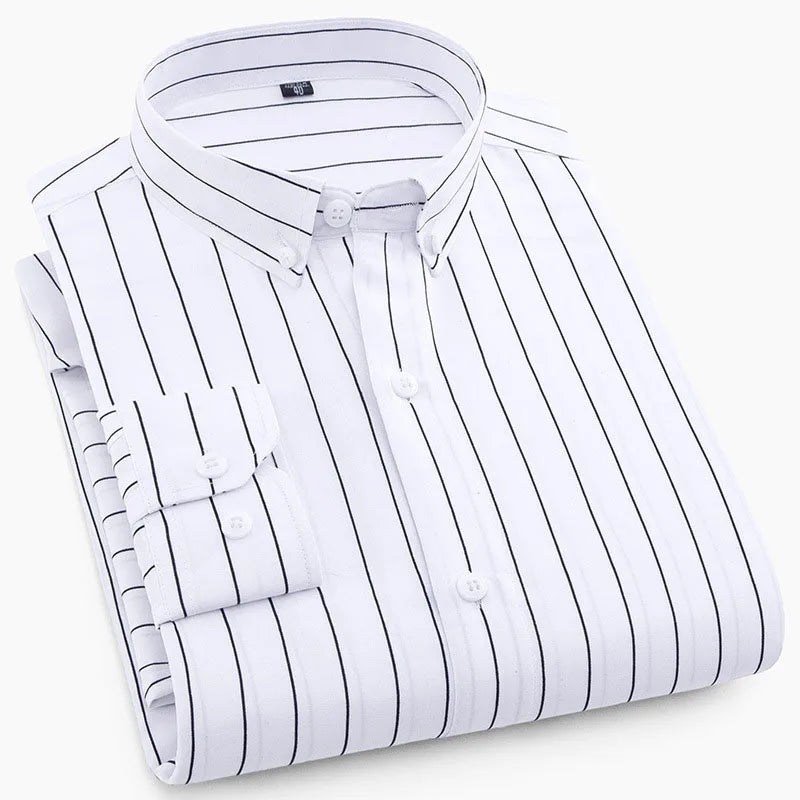 RNSHANGER New Autumn Business Shirts for Men Fashion Vertical Stripe Dress Shirt Slim Men Casual Long Sleeve Shirt