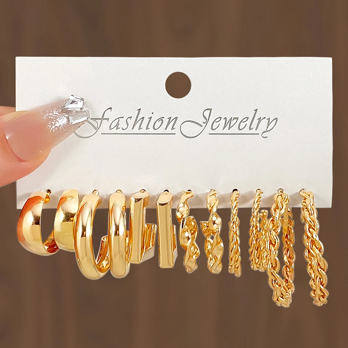 6Pcs/Set Fashion Gold Color Geometric Design Earring Set for Women Jewelry