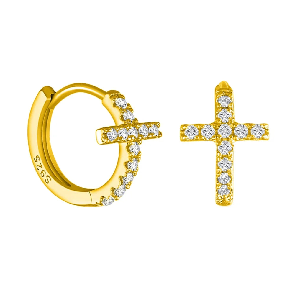 925 Sterling Silver Zircon Cross Stud Earrings-Religious Anniversary Gift