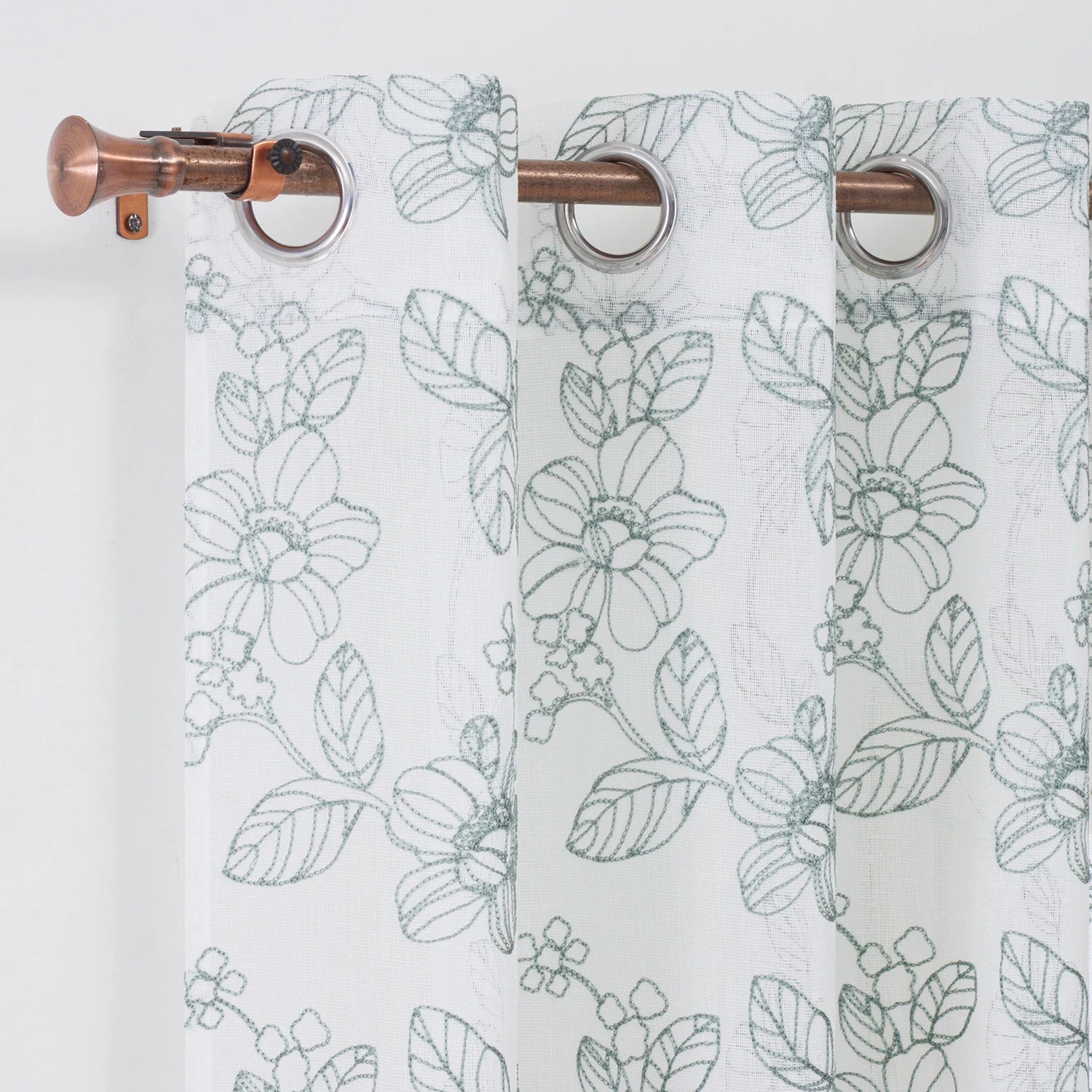 Green Floral Embroidered Sheer Curtains for Living Room Windows Home Bedroom Decor Factory Wholesale