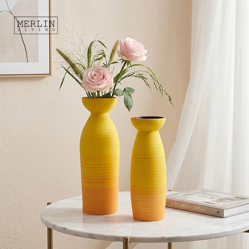 Merlin Living Modern Yellow Porcelain Tabletop Vase Hand Shaped Living Room Accessory Wholesale Flower Vase