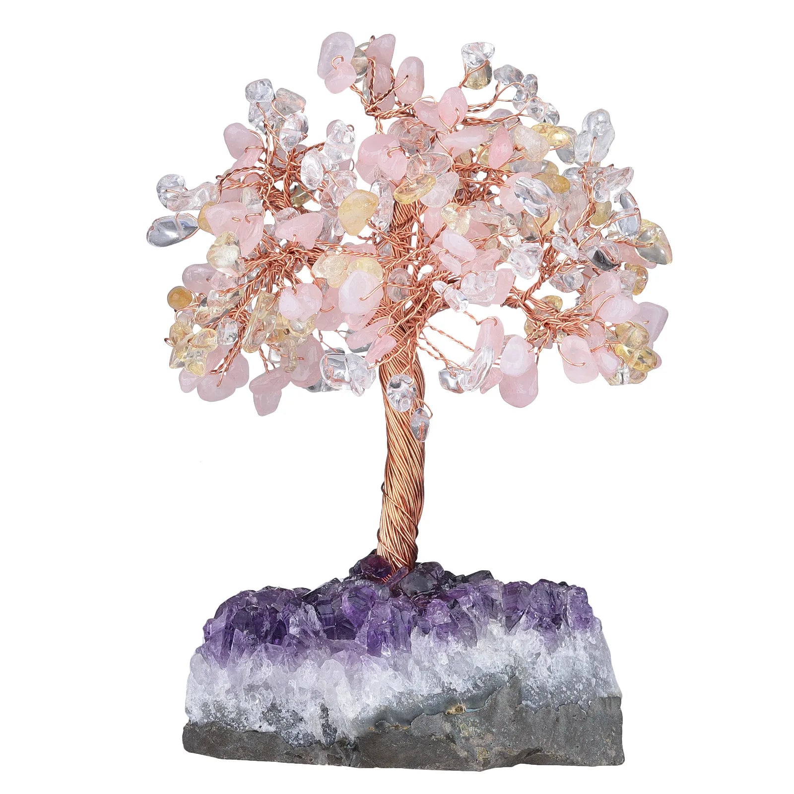Natural Amethyst Flower Original Ore Irregular Gravel Base Money Tree Copper Wire Wrapped Crystal Leaves Wealth Tree