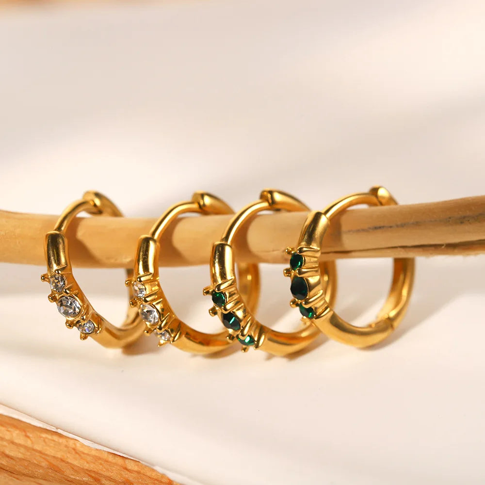 Three Tiny Zircon Pearl Hoop Earrings Stainless Steel PVD Gold-plated Statement Earrings for Women