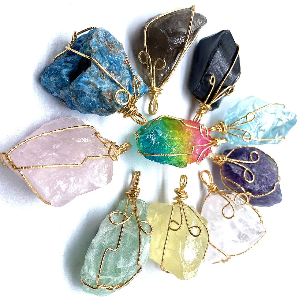 Natural Stone Pendants Irregular Shape Mixed Stone Pendants Crystal Healing Stone Charms for Jewelry Making Necklace