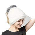 MWFur Winter Hats Fashion Mink Fur Knitted Hat Winter Street Fashion Fur Hats Empty Top Style Fox Hair Cap