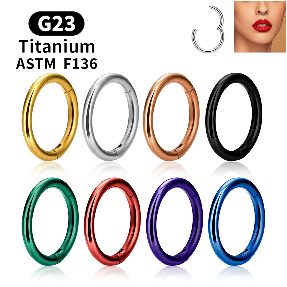 G23 ASTM F136 Titanium Septum Piercing Nose Ring Hoops 16/18/20G Hinged Segment Ear Tragus Cartilage Helix Earrings Body Jewelry