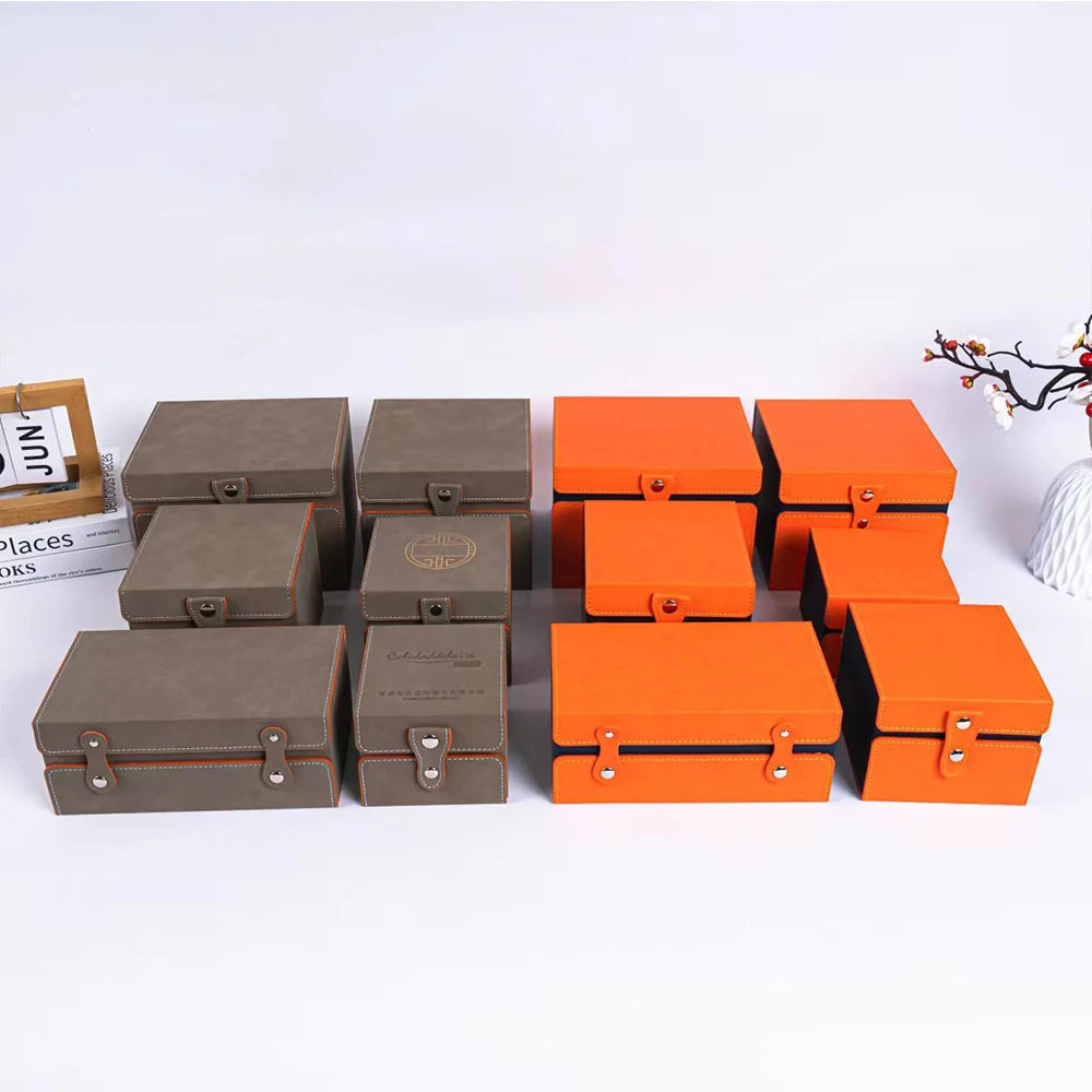 Pu Leather Tea Cups Sets of 4 Tea Cup Set Empty Packaging Premium Gift Organizer Box