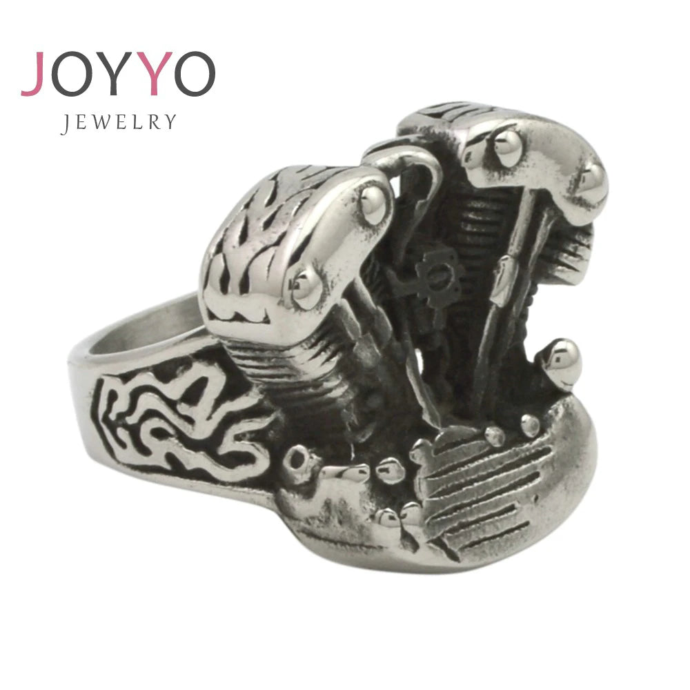 Punk Motorcycle Engine Ring 316L Stainless Steel Unisex Biker Men's Rings for Riders