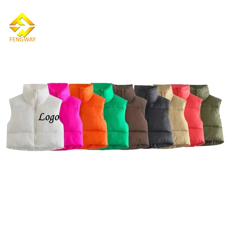 Hot Sale Custom Women's Short Crop Vest Puffer Jacket Solid Color Zipper Front Cotton Filled Eco-Friendly Breathable Outerwear