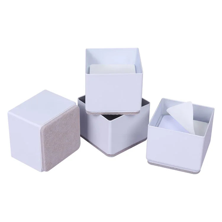 Durable Solid Steel and Felt Pad White Anti-Slip Self-Adhesive Foot Pads Anti Scratch Bed and Furniture Risers 60x30mm Square