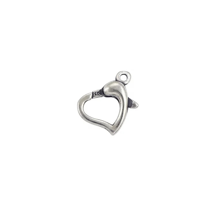 Dainty 925 Sterling Silver Heart Shaped Pendant Clasp Gold Plated Heart Shape Charm Lobster Clasp for Pendant Necklace