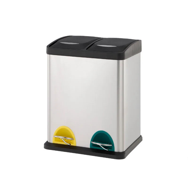 Customized Logo (8+8) 16L Dual Compartment Indoor Stainless Steel Square Kitchen Waste Bin with Standing Foot Pedal Trash Can