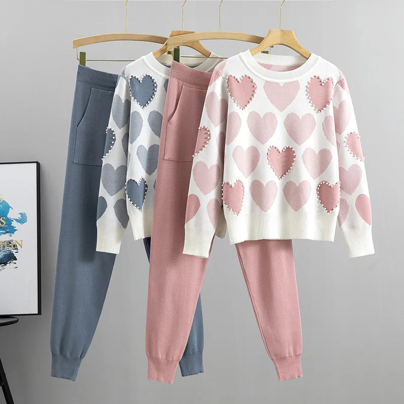 Boutique Wholesale 2024 Autumn New Style Fashion Academy Style Long Sleeved Sweater Casual Pants Women's Set