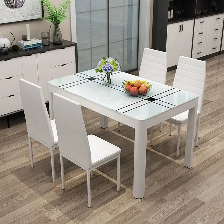 Modern Nordic Dining Room Furniture Glass with Leather Chair Dining Table Set 6 Chairs