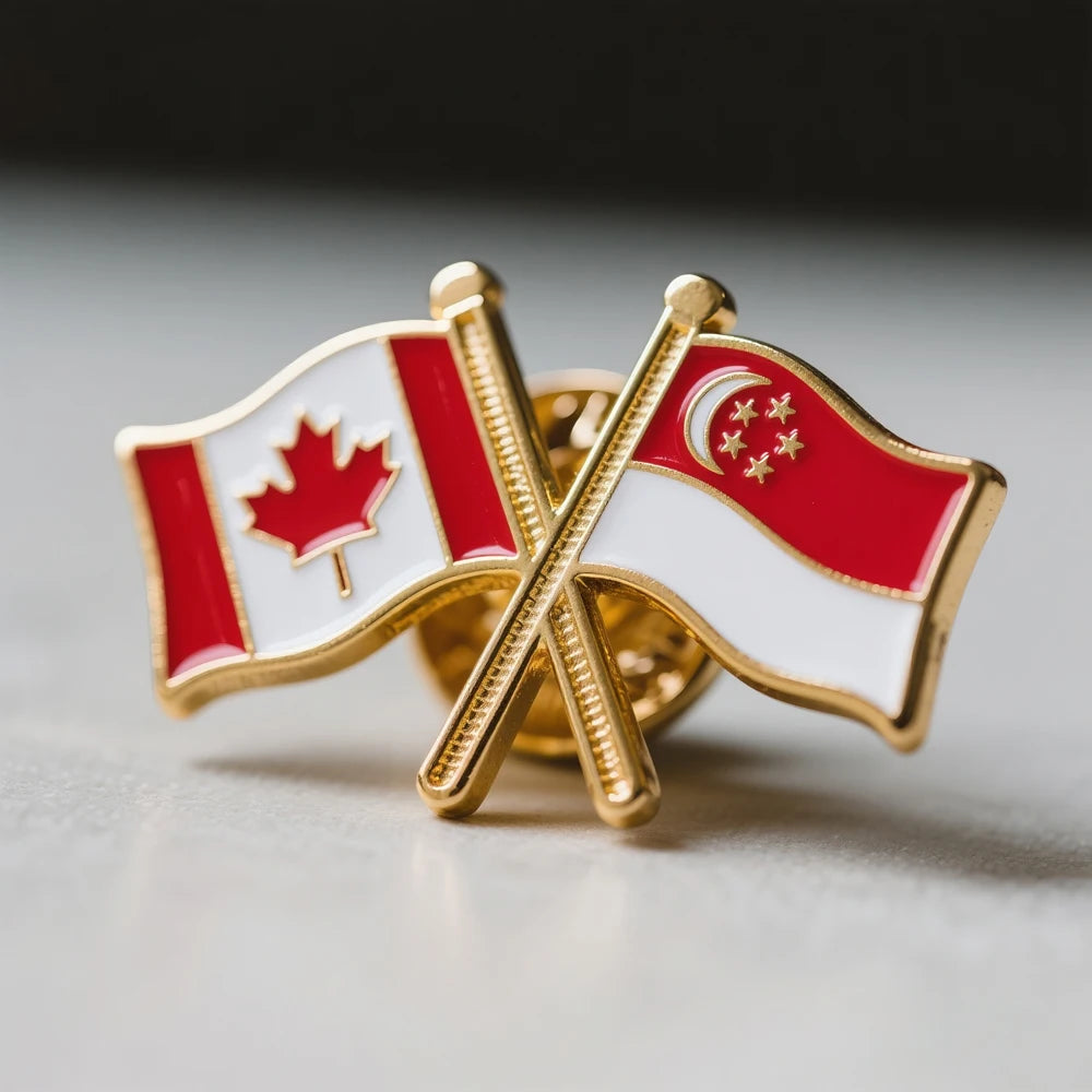 Factory Design Logo Magnetic Double Flag Pin Saudi Ireland Metal National Day Flag Canada Singapore Flag Lapel Pin