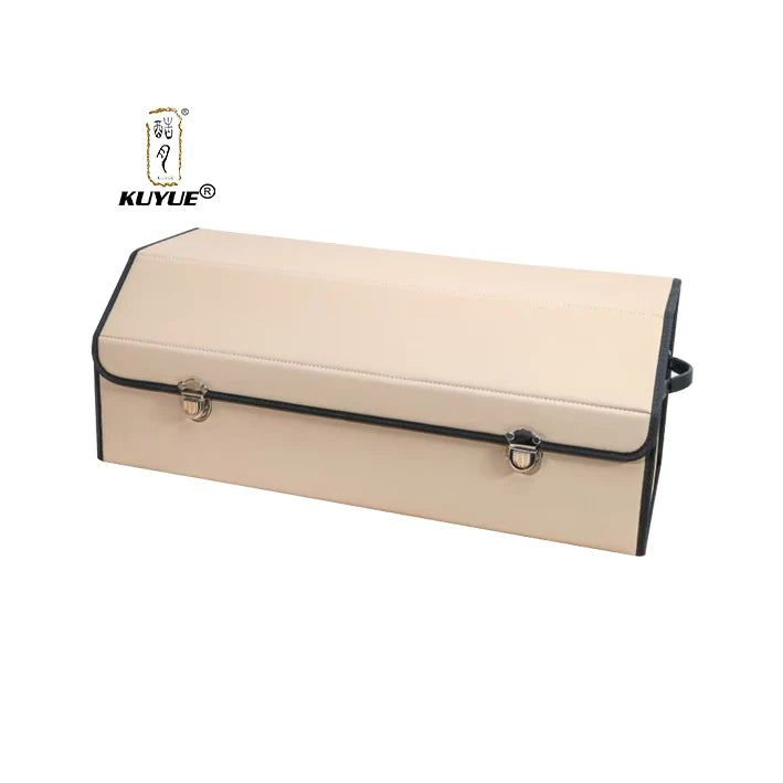 KUYUE Large Capacity Soft Artificial Leather Car Trunk Organizer Rectangle Shape Foldable Storage for SUV/Jeep with Lip