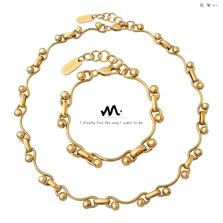 Stainless Steel 18K Gold Plated Jewelry Set Personalized Hook-Ups Chunky Chain Necklace and Bracelet