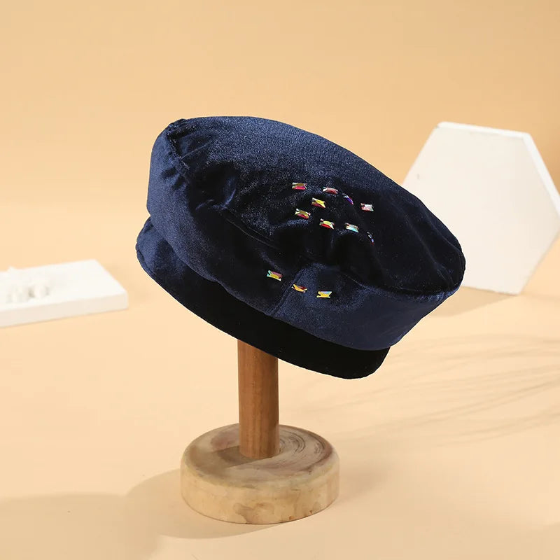 Unisex Diamond Hot Windproof Velvet Octagonal Beret Fall Winter Sun Protection Hat Casual Heattechfashion Colorful Character