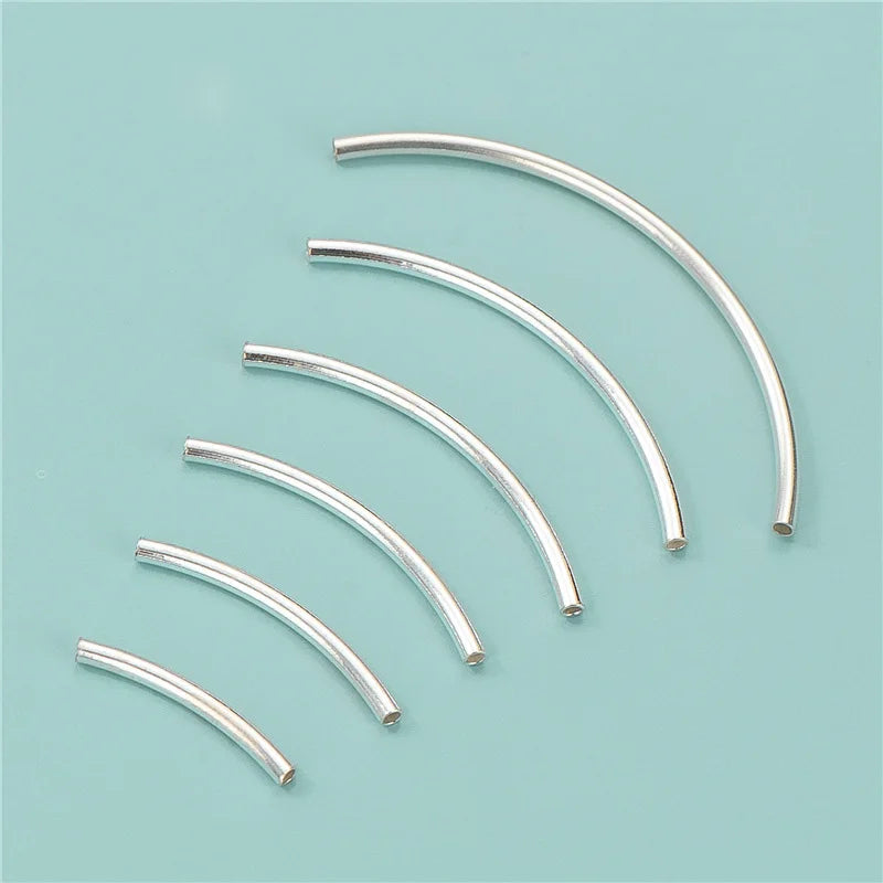 10mm 20mm 30mm 40mm Solid 925 Sterling Silver Curved Tube Elbow Noodle Spacer Loose Bead for Jewelry Making Connectors