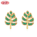 Jewelry Supplier Fashionable Leaf Crystal Green Cubic Zirconia 18K Gold Plated Women Earring Studs Jewelry for Custom