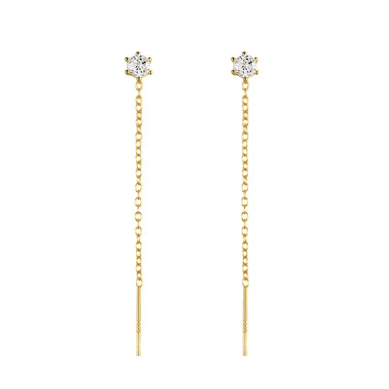 Fashion S925 Sterling SIlver 18K Gold Plated Diamond Long Tassel Earrings Jewelry for Women