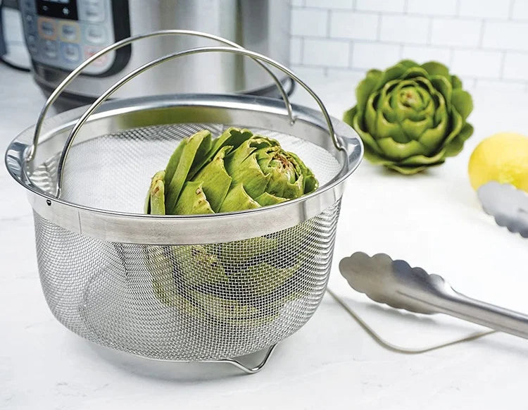 Dishwasher Safe Mesh Colander Strainer Basket With Folding Handles for Pasta Frying and Salads
