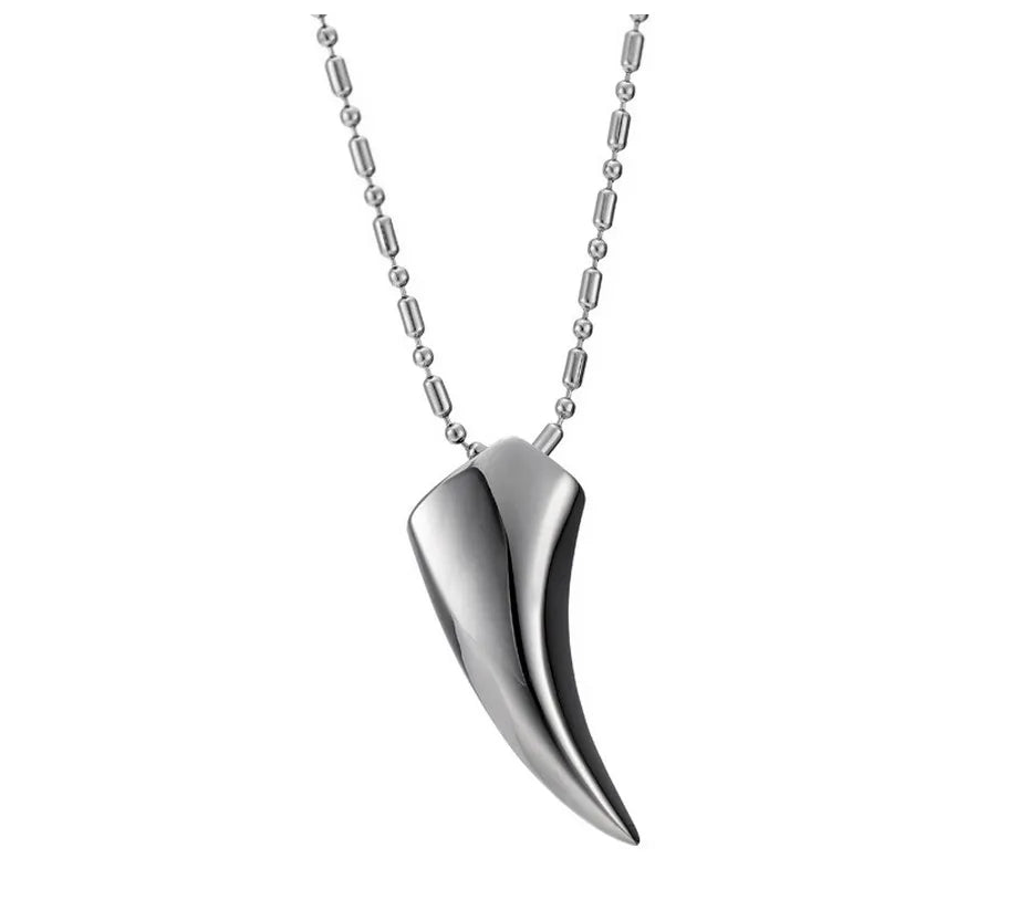 Ready Stock Ebay Manufacture High Quality 316L Stainless Steel Wolf Tooth Fine Pendant Necklace for Men Punk Jewelry