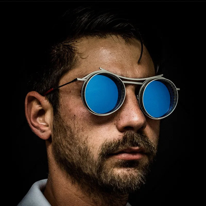Sunway Eyewear Customization New Men Sun Glasses River Retro Steampunk Round Hollow Out Mens Metal Sunglasses