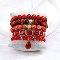 New Fashion Bohemian Style Women's Jewelry Natural Stone Glass Bead Elastic Bracelet Multicolor square Druzy Bracelet Set