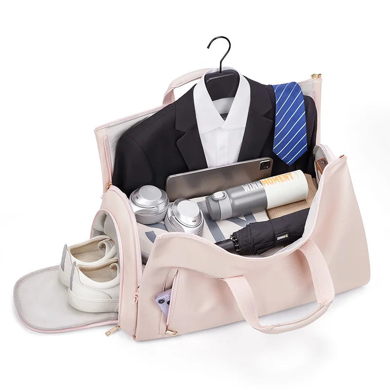 Wholesale PU Leather pink Travelling Waterproof Suit Bag Travel Duffle Bag Travel Luggage Bag for Women
