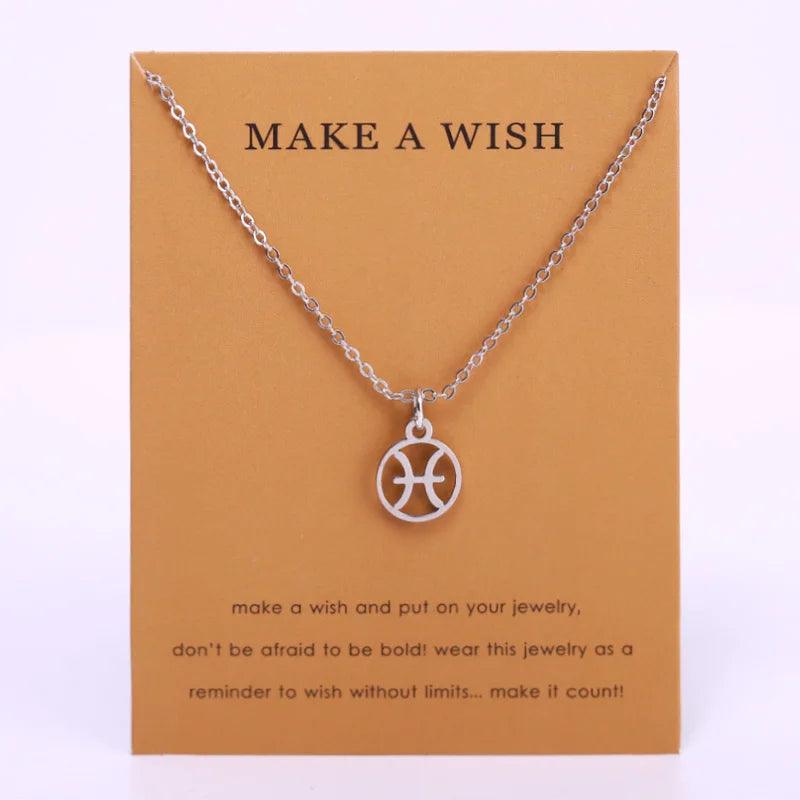 Stainless Steel Zodiac Sign Charm Necklace Aquarius Aries Gemini Cancer Leo Virgo Libra Scorpio Horoscope Pendant Chain Necklace