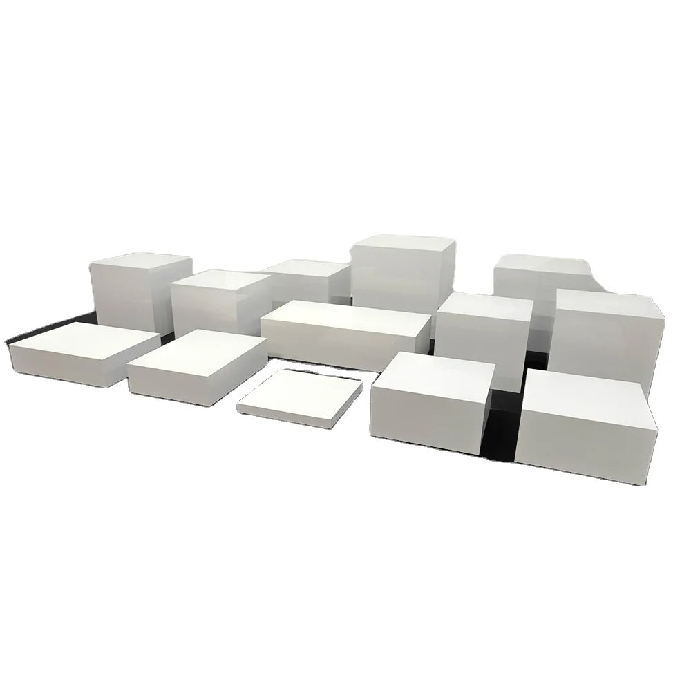 White Acrylic Free-Standing Square Cube Display Box Polished for Buffet Riser Party Wedding Table Treats Jewelry Holder