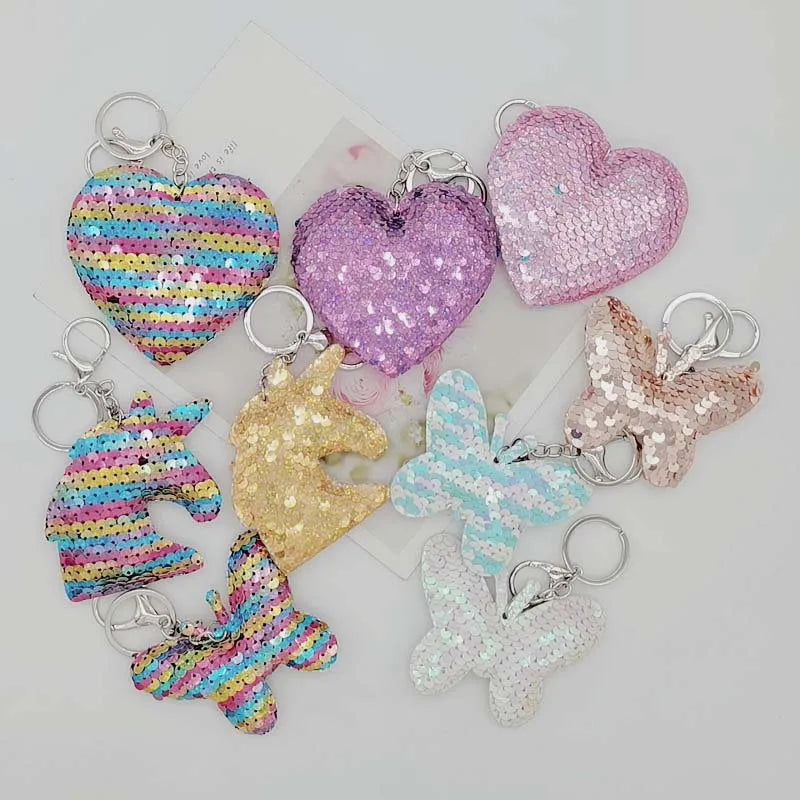 New Cartoon Animal Sequin Color Changing Alloy Cut Keychains with Bag Pendant Ornament