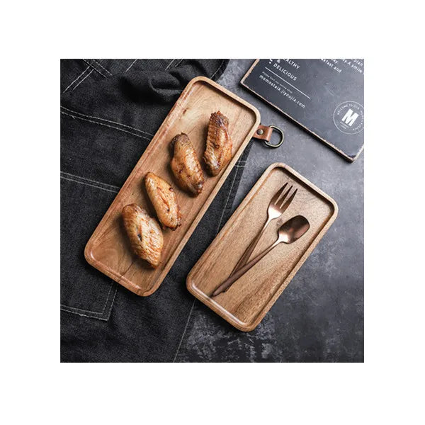 square Rectangular Acacia Wood Serving Tray Stand Cake Snack Dessert Snake Display Decorative Wooden Tray