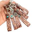 Retro Western Keychain Embossed Cowboy Leather Keychain Bohemian Wrist Strap Car Keyring Pendant Engraved Cowhide Band Key Chain