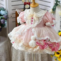Lolita pink Puffy Princess Dress Short Sleeve Baby Girl Party Birthday Dress