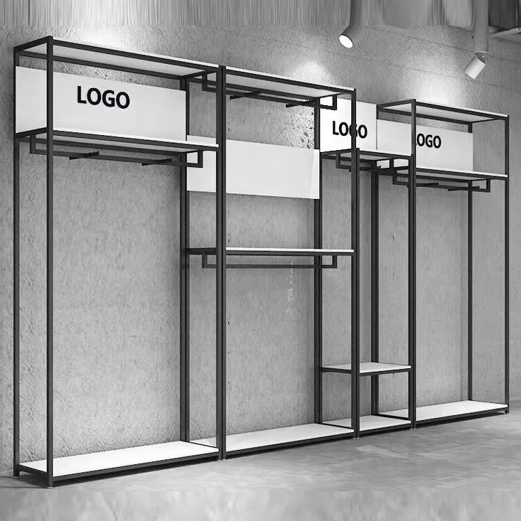 Custom Logo Retail Metal Black Men's Clothing Rack Heavy Duty Garment Racks Floor Standing Women's Clothes Display Stand