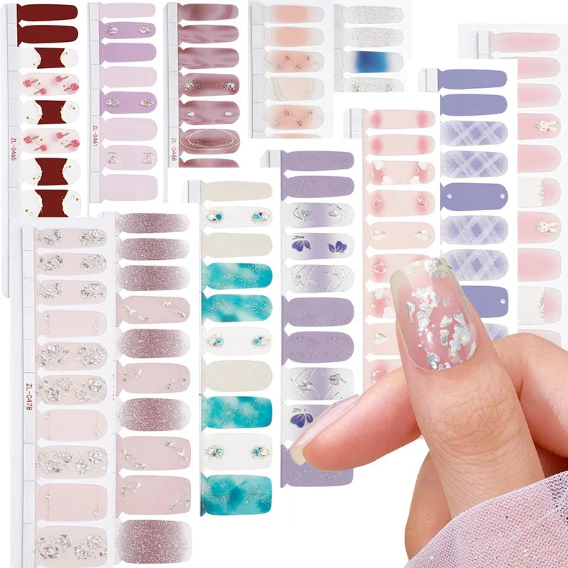 Custom 3D UV Nail Art Sticker New Design Summer Heart-Shaped Plastic Gel Nail Polish Strips Transfer Printing Glue Adhesive