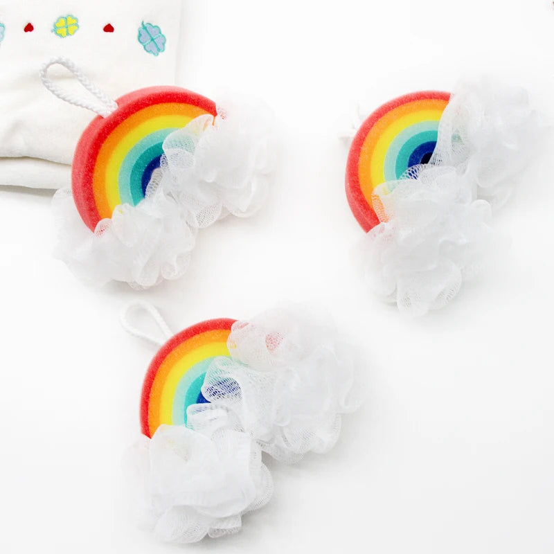 Customized Exfoliating Bath Puff Sponge Soft Rainbow Shape Bath Shower Loofah for Body Cleaning Private Label Bath Balls