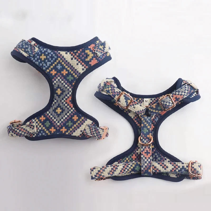 Custom Logo Comfortable  Pet Harness Set With Matching Collar Leash Reversible Dog Harness Vest