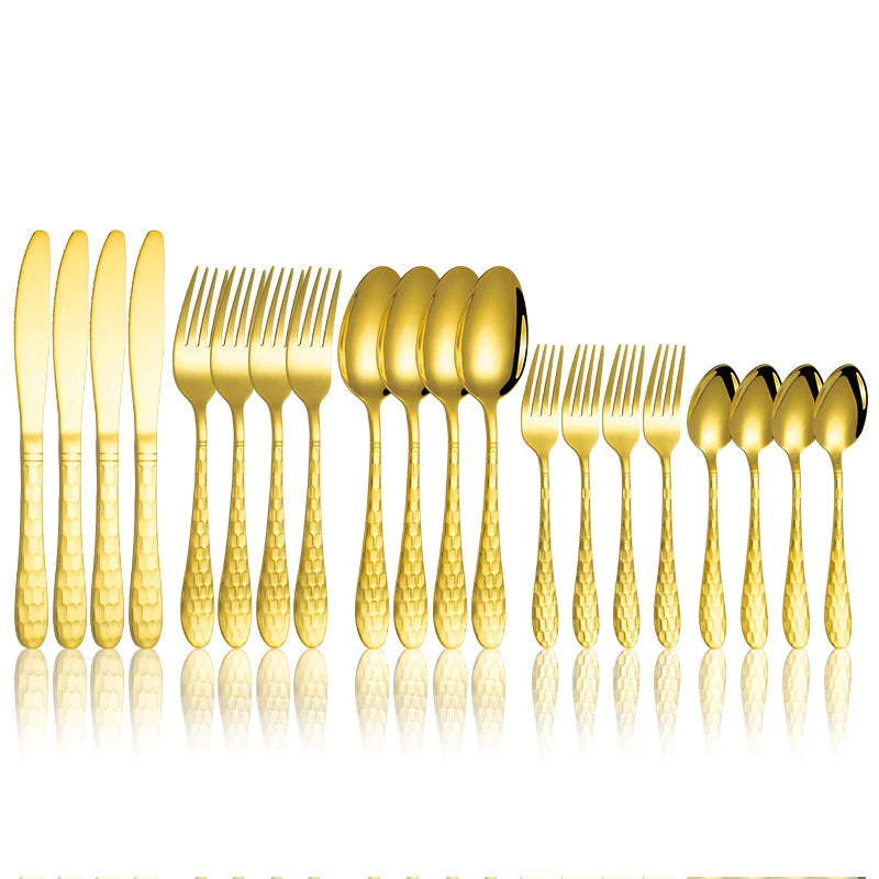 Eco-friendly 304 Stainless Golden Black Flatware Stainless Steel 72pcs 24 Piece Cutlery Set