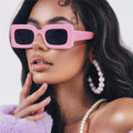 Custom Logo Fashion Pink Rectangle Sun Glasses Women  Candy Colors Small Square Frame Sunglasses Women