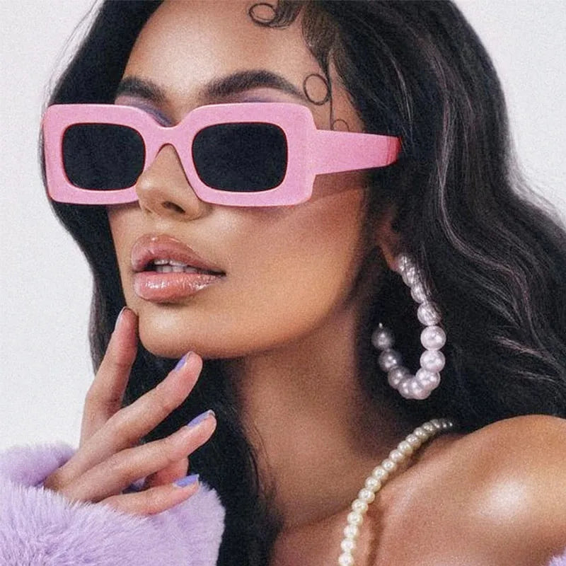 Custom Logo Fashion Pink Rectangle Sun Glasses Women  Candy Colors Small Square Frame Sunglasses Women