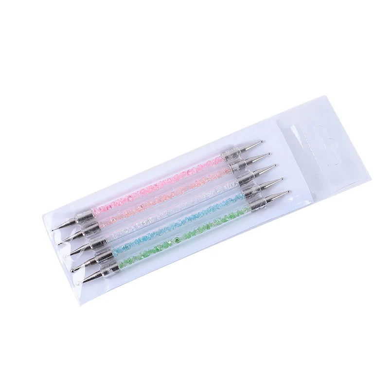 Tamax NAB013 5Pcs Double Head Nail Art Dotting Pen UV Gel Painting Acrylic Handle Rhinestones Picker Manicure Tools Kit