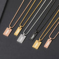 Customized square Tag Necklace Stainless Steel Necklace with Gold Plated Pendant Engraved Word Message NecklaceTrendy Jewelry