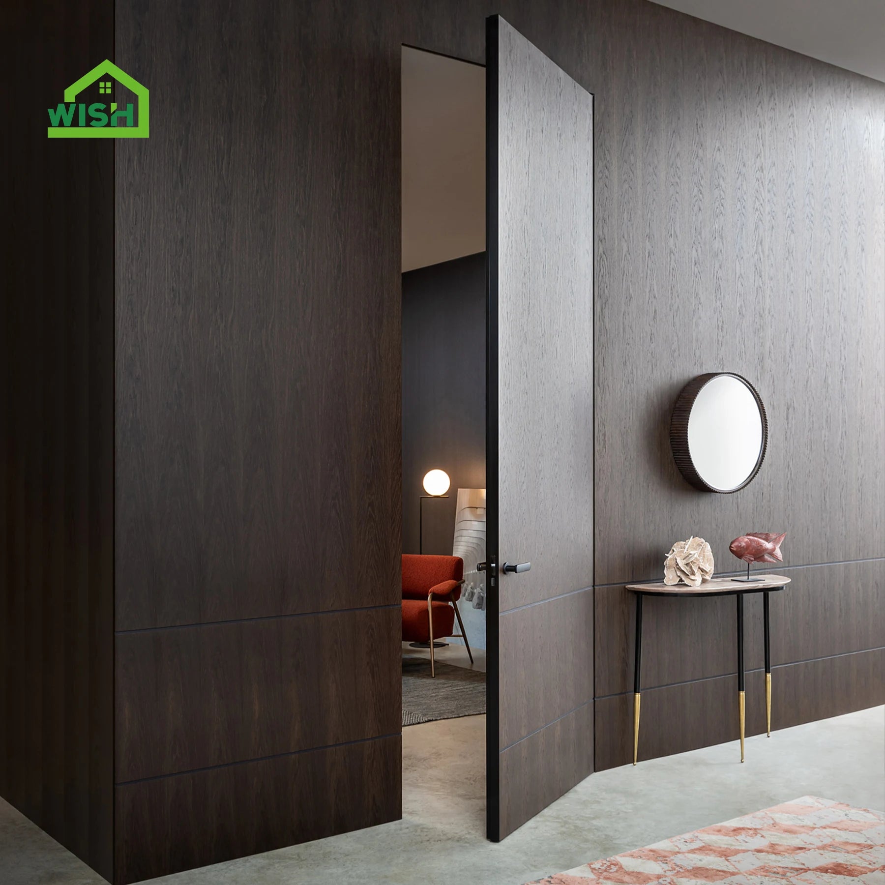 Modern Flush Style Invisible Frameless Concealed Interior Bedroom Wooden Door Swing Frameless Interior Invisible Door
