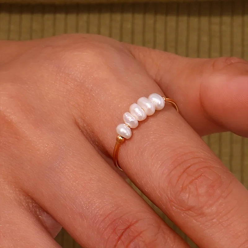 Dainty Fresh Water Pearl Ring 18k Gold Plated Stainless Steel Jewelry Pearl Rings Jewelry Women