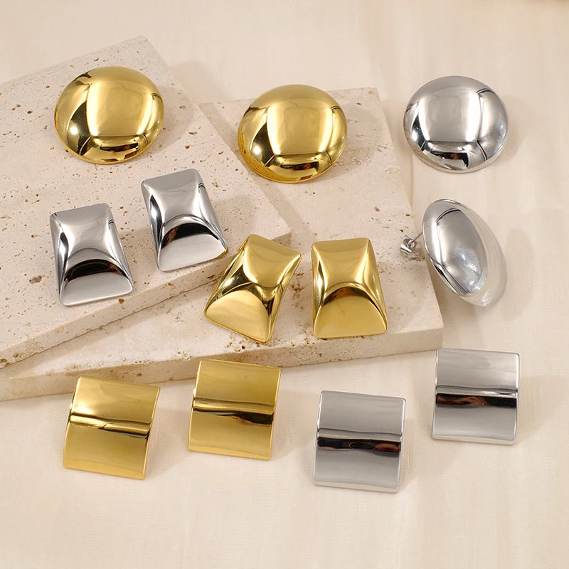 Stainless Steel Minimalist Oversized Geometric Tarnish Free High Polishing Waterproof  Plated Gold Earrings Trendy Women Jewelry